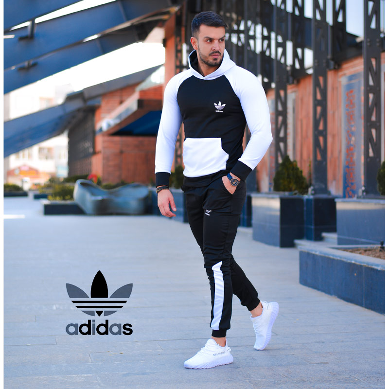 سویشرت وشلوار adidas مدل glass (مشکی سفید)